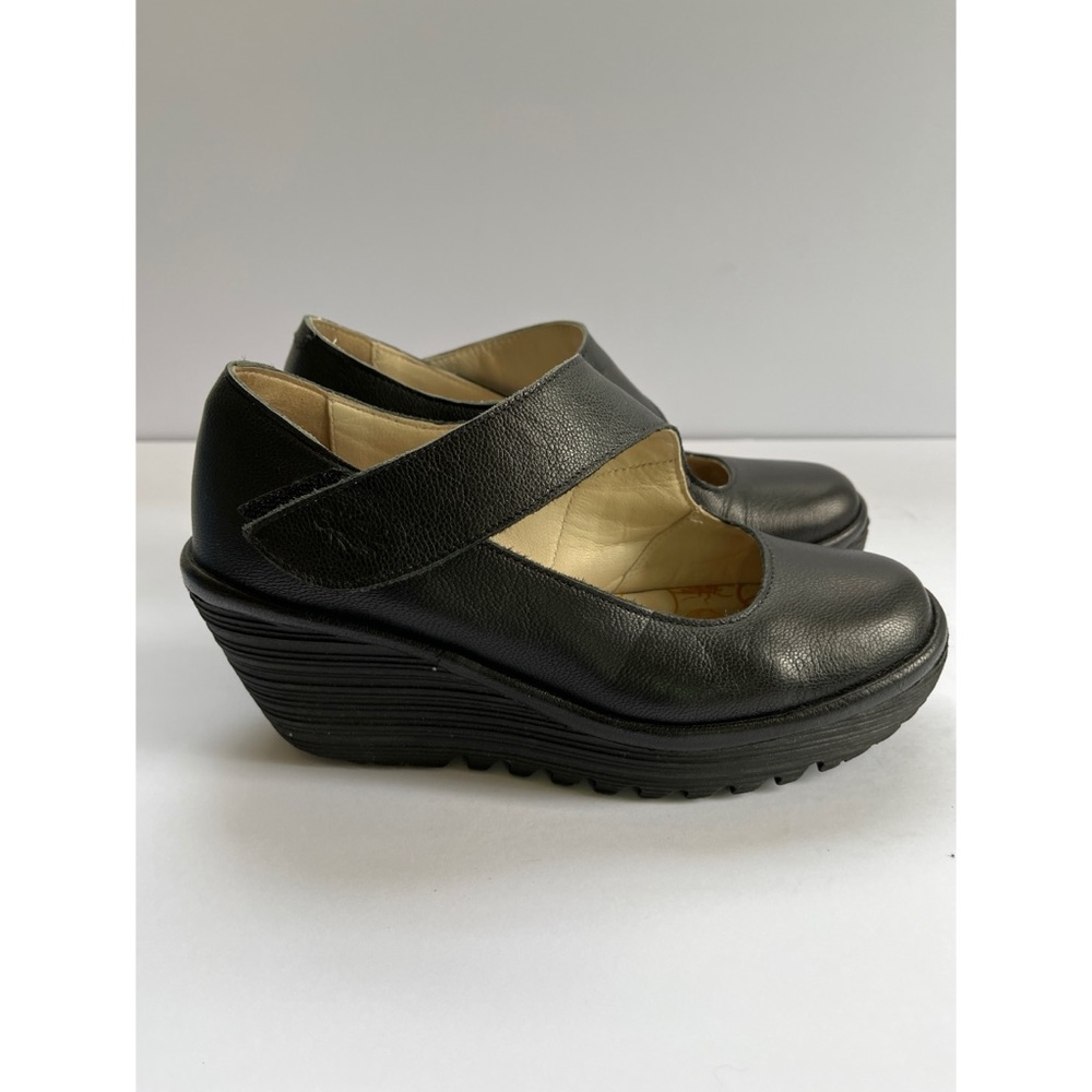 Fly London Black Leather Platform Mary Janes